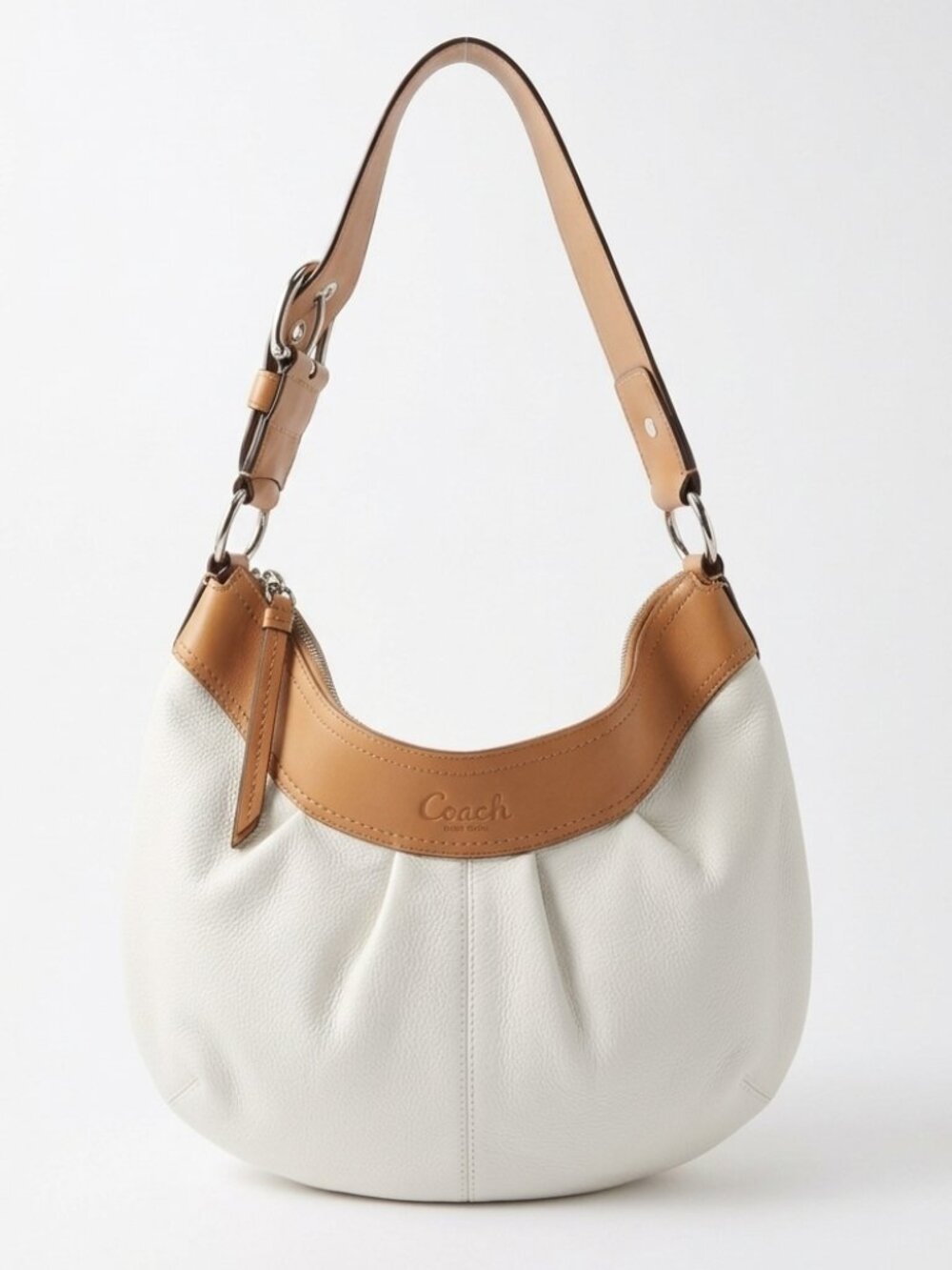 Mint Condition! Coach Ergo Vintage  Pleated Leather Hobo Bag  White & Tan